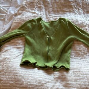 Green Ribbed top with matching green bralette